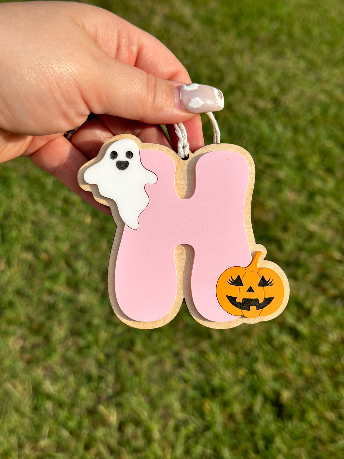 Ghost and pumpkin initial tag