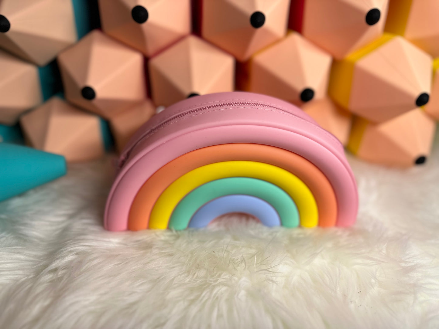 Silicone rainbow pencil pouch