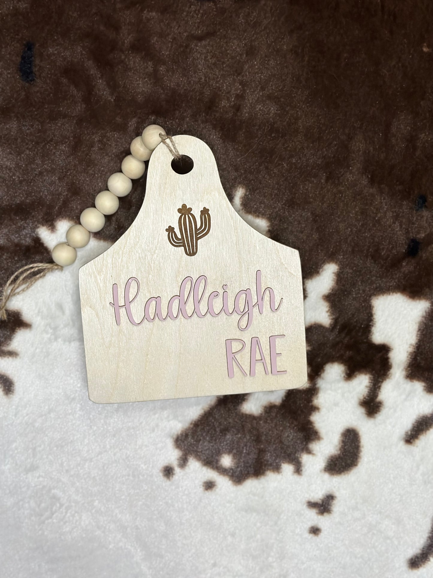 Cow tag baby name plate