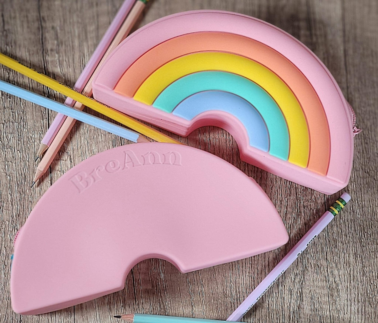 Silicone rainbow pencil pouch