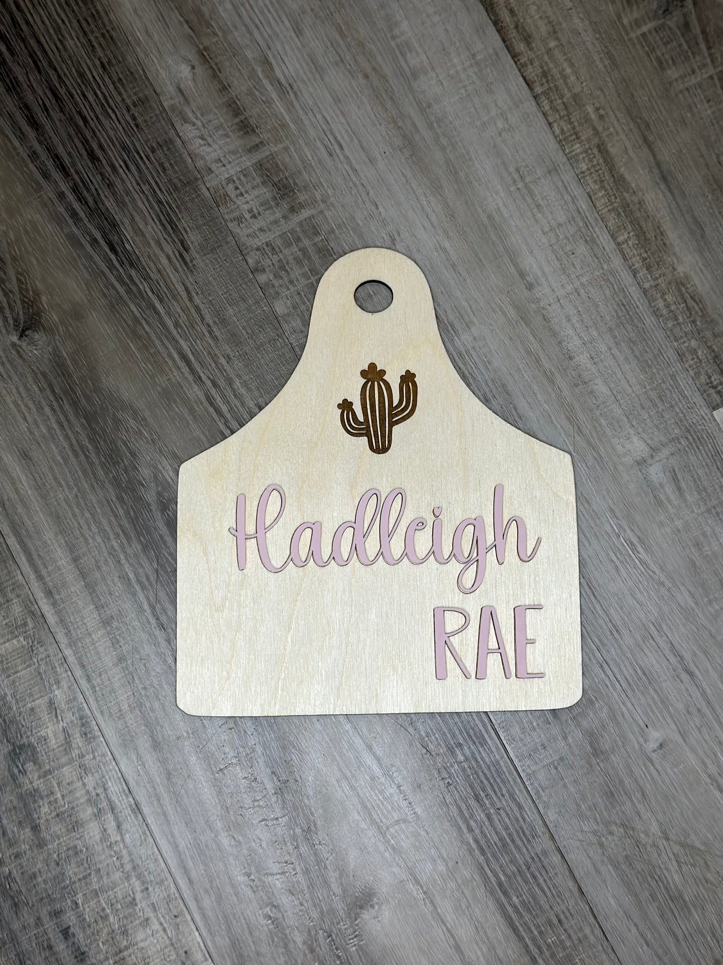 Cow tag baby name plate