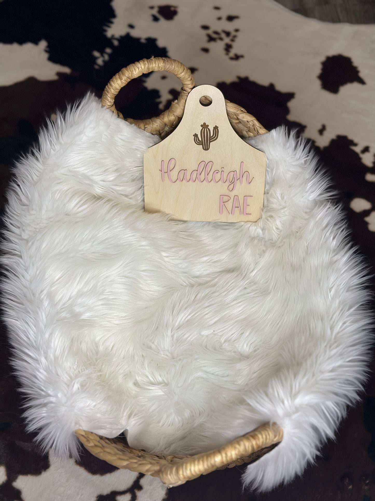 Cow tag baby name plate