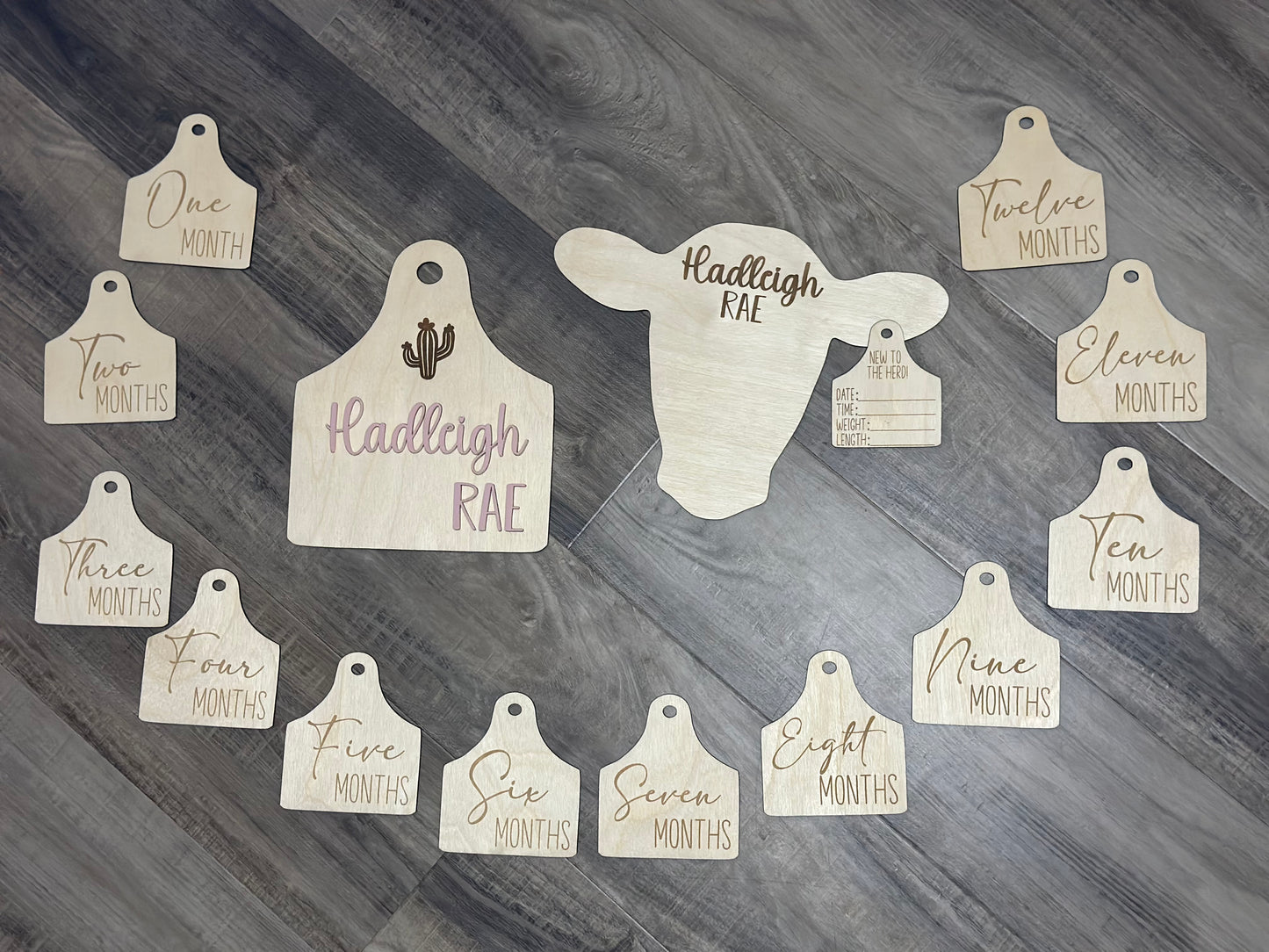 Cow tag baby’s firsts set