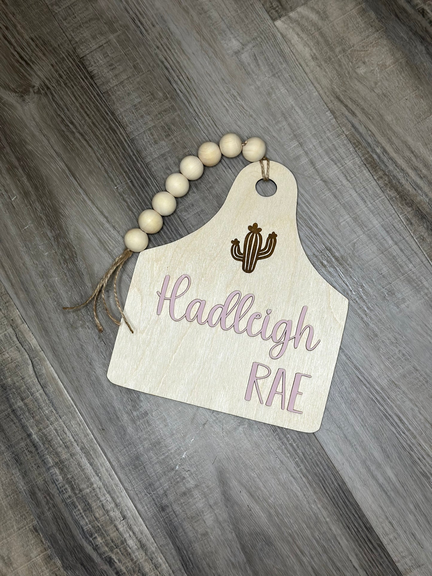 Cow tag baby name plate