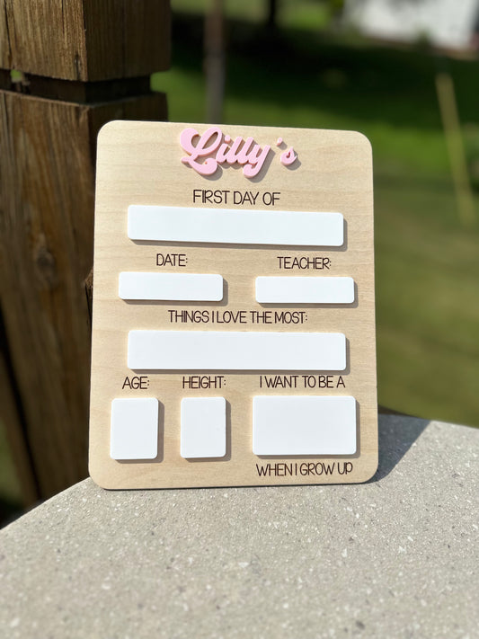 Simple first day of school board