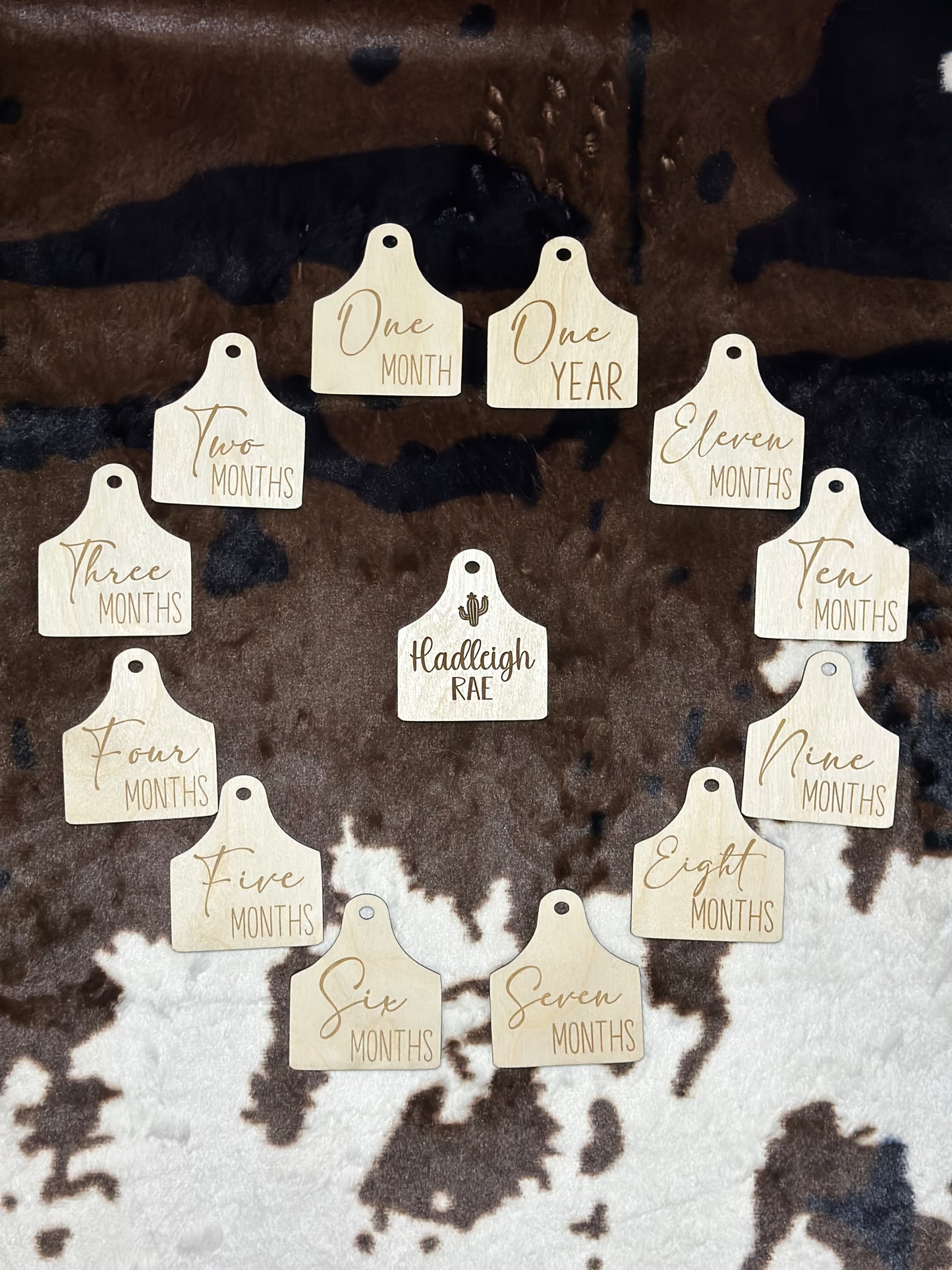 Cow tag baby’s firsts set